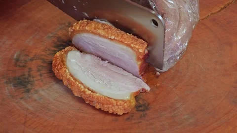 Crispy pork belly on cutting board. Stock Footage 310035668