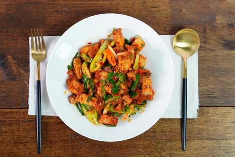 Crispy Pork in Thai Chilli Jam , Spicy Thai Food Stock Photos