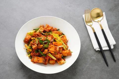 Crispy Pork in Thai Chilli Jam , Spicy Thai Food Stock Photos