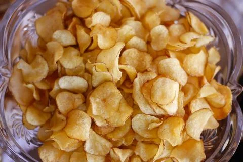 Crispy Potato Chips Thin Slices Fried Oil Popular Snack Stock Photos