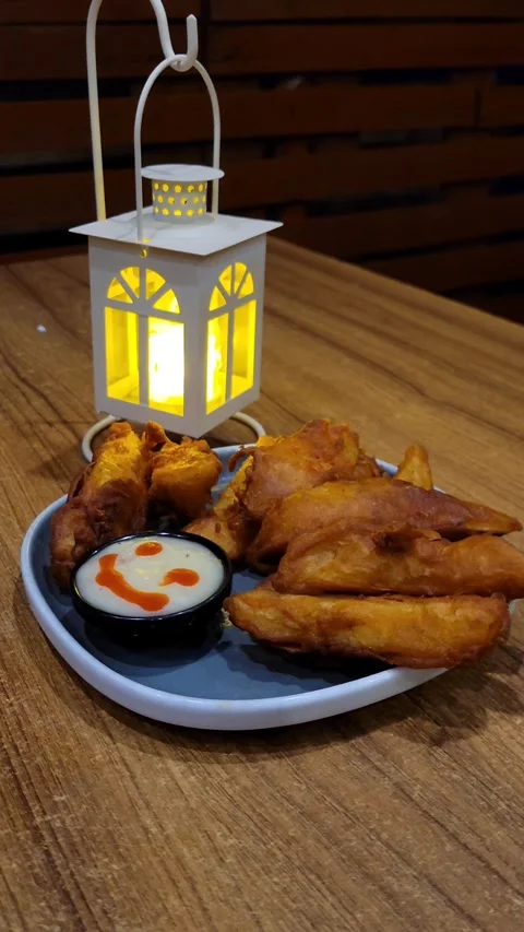Crispy Potato Wedges with a White Stand Lamp Stock Footage 285621790