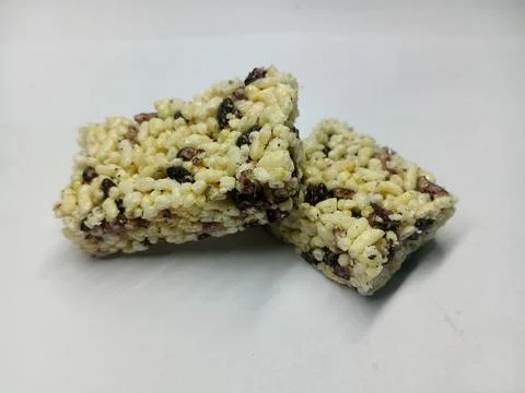 Crispy Puffed Rice Cereal Bars with Chocolate Bits 写真素材