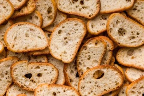 Crispy roasted bruschetta bread. Top view. Stock Photos