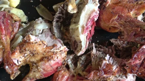 Crispy roasted duck in in roasting pan ready for serving Stock-Footage 134370992