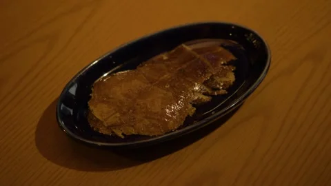 Crispy Roasted Meat Slices Served on Plate in Beijing Restaurant, China Stock Footage 345775563
