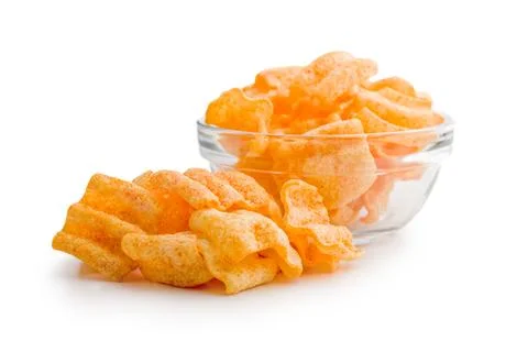 Crispy salted chips isolated on white background. Stock Photos