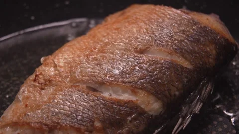 Crispy Seared Fish in Non-Stick Pan Stock Footage 260344919