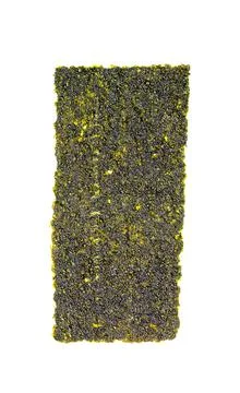 Crispy Seaweed. A thin green sheet on a white screen. Stock Photos