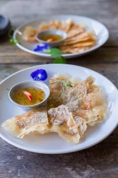 Crispy spring roll stuffed with prawns and Pork 스톡 사진
