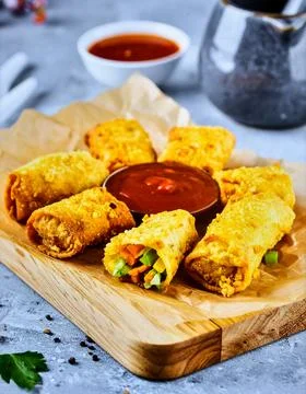 Crispy Spring Rolls with Vegetables for Premium Appetizer Food Object and A.. Stock Photos