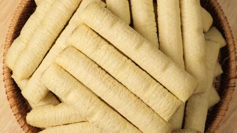 Crispy sweet corn cracker snack rotating Stock Footage 342437211
