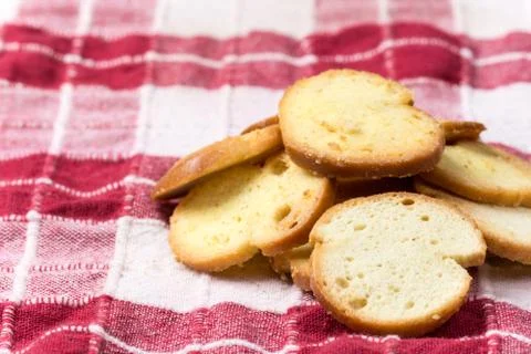 Crispy toast breads with cheese in macro view Stock Photos