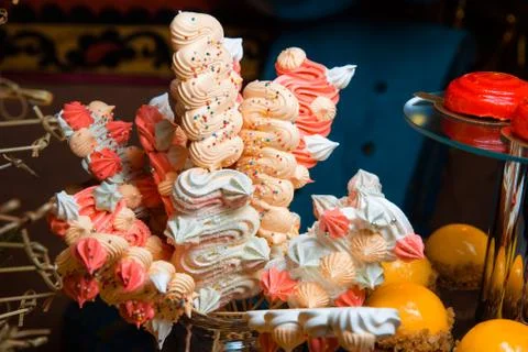 Crispy twisted meringues. Stock Photos