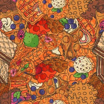 Crispy wafer seamless pattern chocolate cream flavor belgian dessert cookie 스톡 일러스트