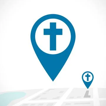 Cristian map pointers icon flat chirch Stock Illustration