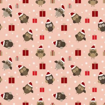 Cristmas seamless pattern with owls Stock Illustration