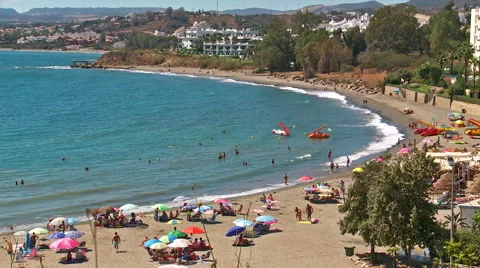 Cristo beach on the Costa del Sol attracts family holiday makers. Stock Footage