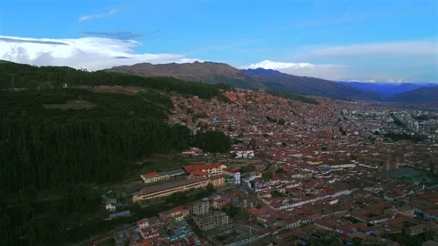 Cristo Blanco Jesus statue Cusco vive en Peru Perú aerial drone Cuzco Red Hill Stock Footage 325507857