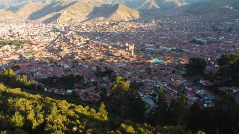 Cristo blanco statue overlooking cusco cityscape in peru Stock Footage 346568426