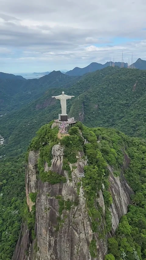 Cristo redentor aerial view vertical Stock Footage 314021849