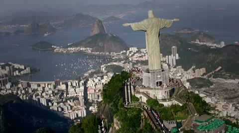 Cristo Redentor, Rio de Janeiro, Brasil - Aerial View Flight Stock Footage
