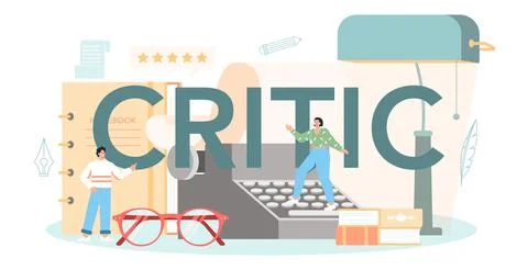 Critic typographic header. Journalist making review and ranking piece Stock Illustration