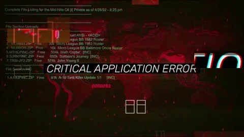 Critical Application Error Warning Text on hacking background screen Stock Footage 317043512