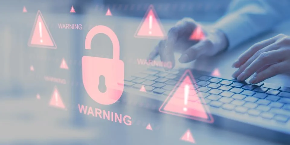 Critical Cybersecurity Breach Warning with Data Protection Risks. Stock Photos