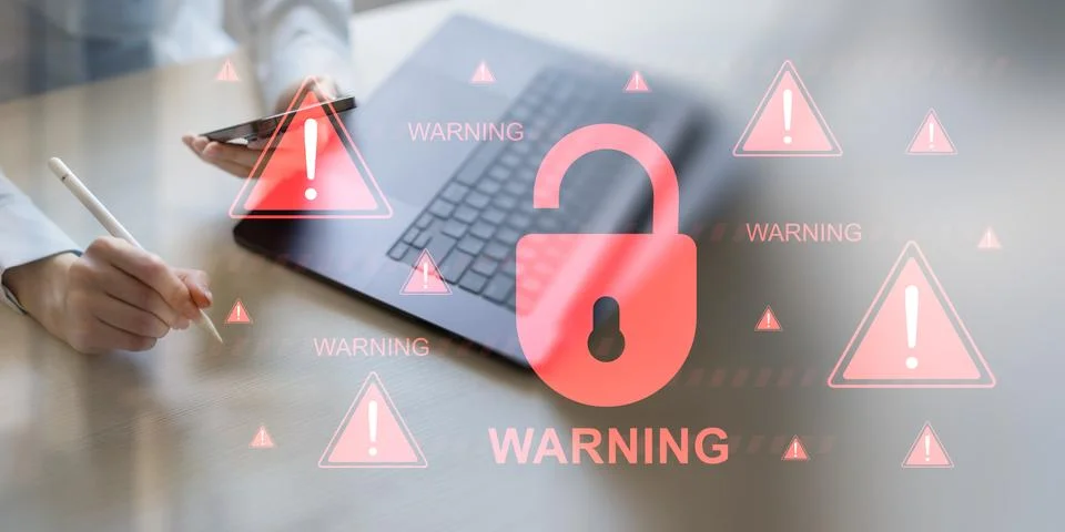 Critical Cybersecurity Breach Warning with Data Protection Risks. Stock Photos