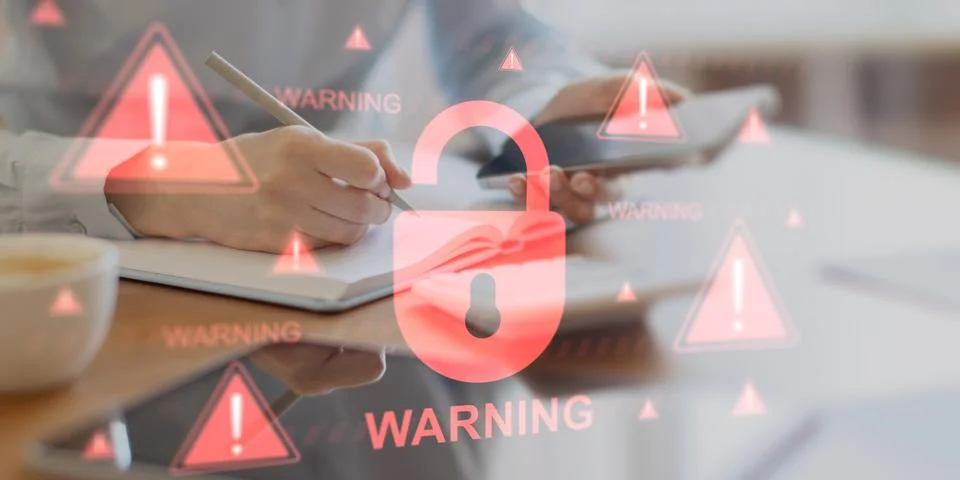 Critical Cybersecurity Breach Warning with Data Protection Risks. Stock Photos