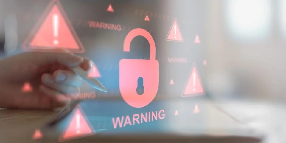 Critical Cybersecurity Breach Warning with Data Protection Risks. Stock Photos