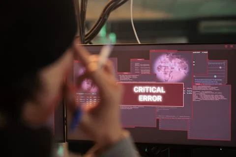Critical error alert on computer screen, unsuccessful system hacking Stock Photos