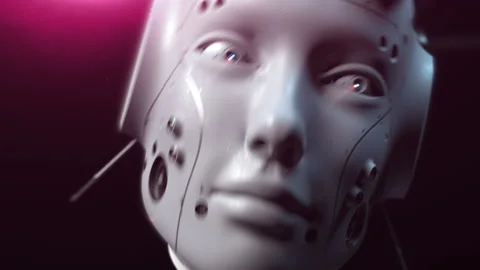 Critical error in artificial intelligence. robot head twitching and shaking c Stock Footage 171822723