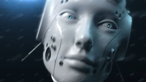 Critical error in artificial intelligence. robot head twitching and shaking c Stock Footage 171822736