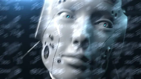 Critical error in artificial intelligence. robot head twitching and shaking c Stock Footage 171822744