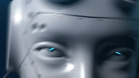 Critical error in artificial intelligence. robot head twitching and shaking c Stock Footage 171822805