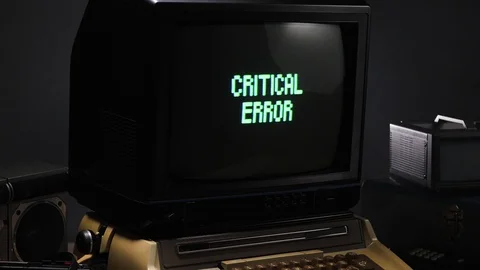 Critical Error Message on a Old Retro Computer Monitor from 70s 80s Stock Footage 126470204