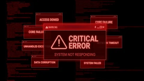Critical Error System Crash Animation with Red Warning Popups, Glitch Effect Vidéo 343637454