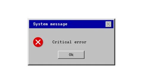 Critical error. System message window old style. Virus popup icon. pc alert.  Illustrazione stock