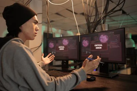 Critical error warning on computer screen, unsuccessful database hacking Stock Photos