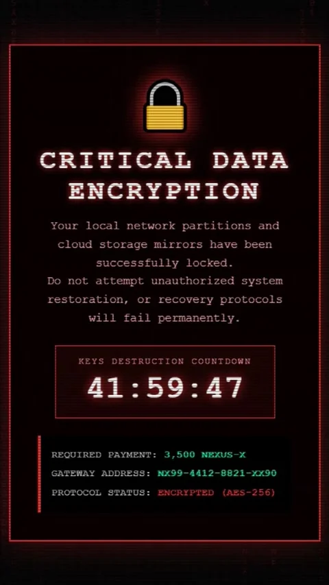 Critical Infrastructure Locked Ransomware Warning Screen - Vertical Version Stock Footage 342132207