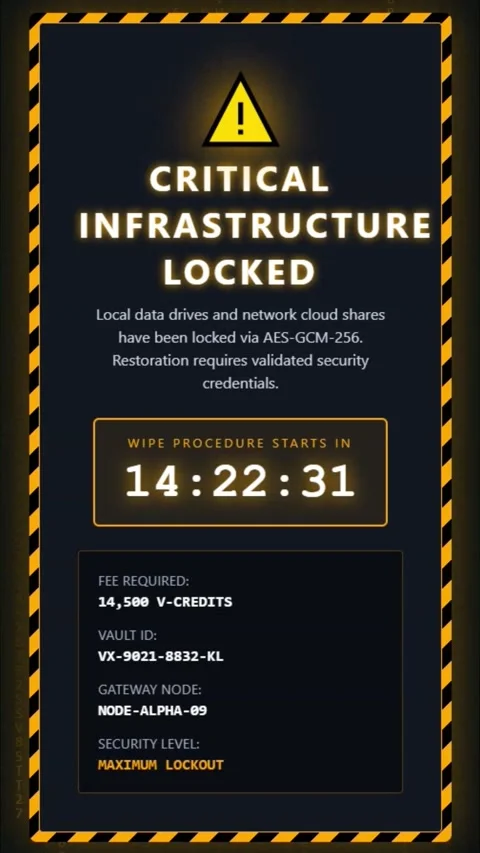 Critical Infrastructure Locked Ransomware Warning Screen - Vertical Version Stock Footage 342132305