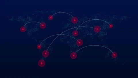 Critical malware detection markers pulse data map routes points Stock Footage 346801825