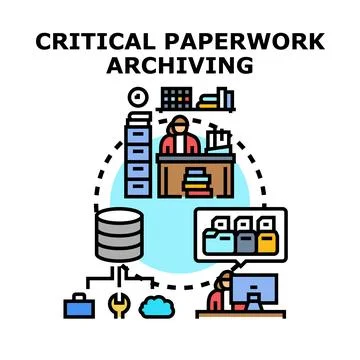 Critical paperwork archiving process for secure data management Stock Illustration