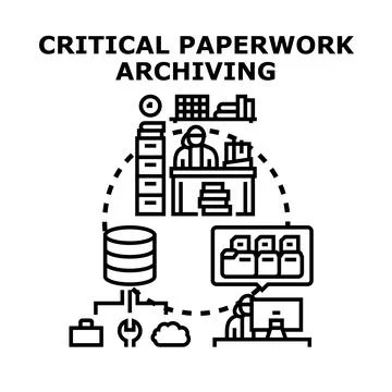 Critical paperwork archiving process for secure data management Stock Illustration