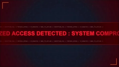 Critical Security Breach Alert: Unauthorized Access Warning Red Digital Scree Stock Footage 348423031