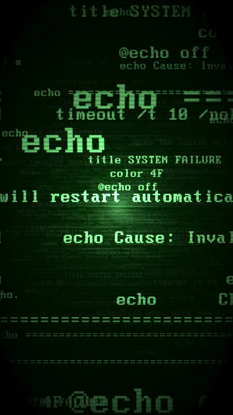 Critical System Error Vertical Screen Glitch with Command Code Terminal Text Stock Footage 336623123