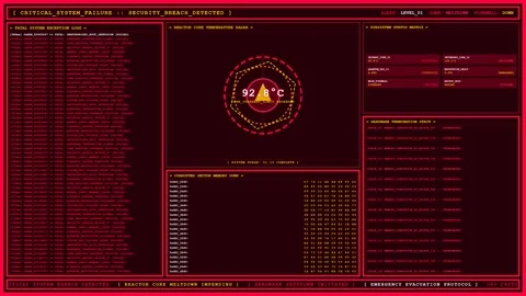 Critical System Failure Red Alert Reactor Meltdown Dashboard. Stock Footage 346739704