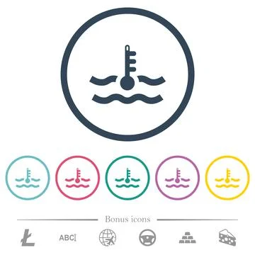 Critical temperature engine coolant flat color icons in round outlines Stock Illustration