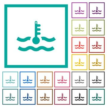 Critical temperature engine coolant flat color icons with quadrant frames Stock Illustration